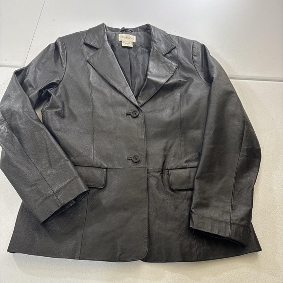 y2k Chadwicks Black Leather Blazer Jacket Two Button Pockets Size 12